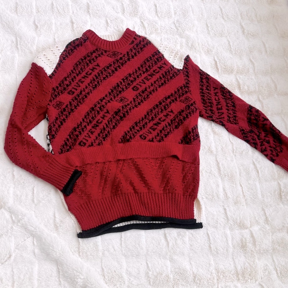 Givenchy Red and White Chain Patchwork Sweater